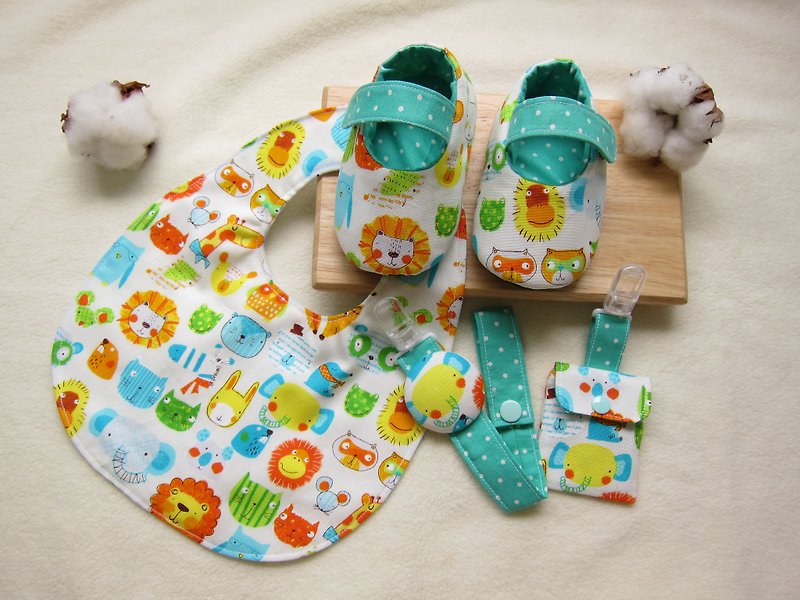 123 Zoo (white bottom) Baby Baby Mi-month group / baby bibs Shoes + + + Pacifier chain Ping each child (four groups) - Baby Gift Sets - Cotton & Hemp White