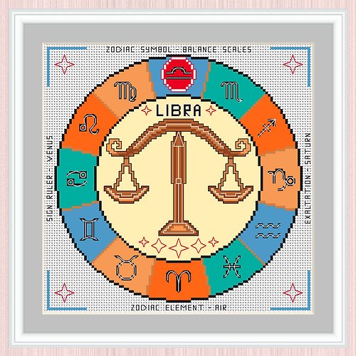 LarisaStitch Libra Cross Stitch Pattern | Libra Zodiac Sign | Sign Of Libra | 十字繡圖案