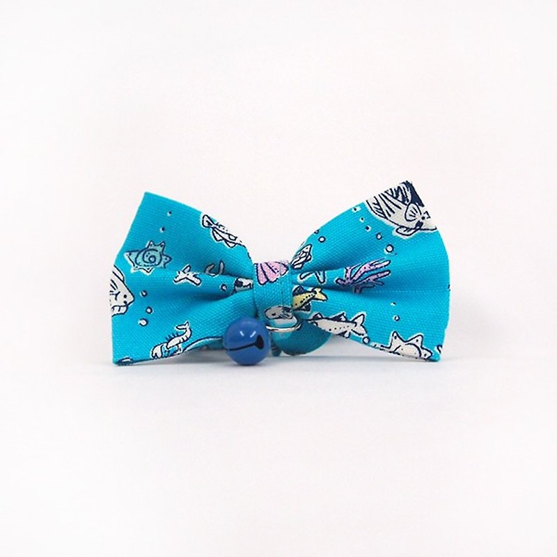 Underwater World Bowknot Pet Decoration Collar Cat Small Dog Mini Dog - Collars & Leashes - Cotton & Hemp Blue