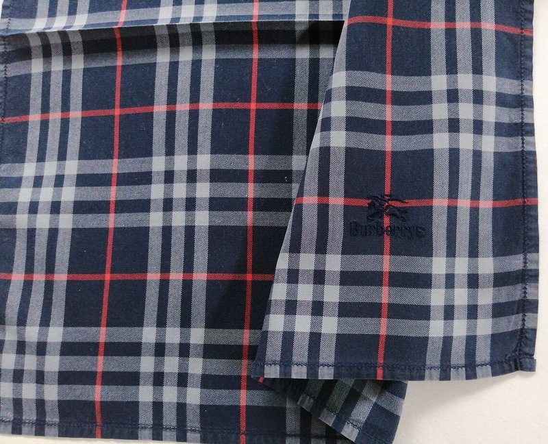 Burberry Blue Nova Check Vintage Handkerchief - Pocket Square 19 x 18 inches - 手帕 - 棉．麻 藍色