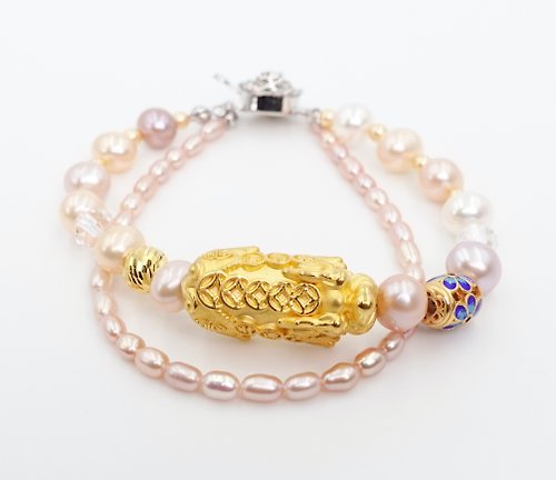 寶麗金珠寶 寶麗金珠寶-黃金貔貅珍珠造型手鍊
