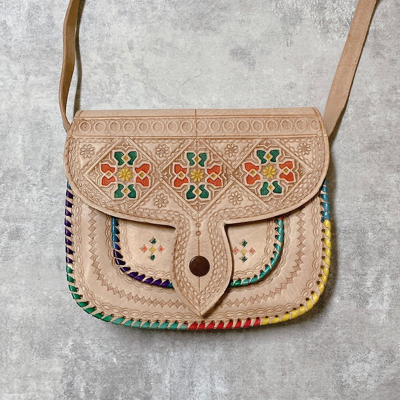 Morocco Bahia waldah tile camel bag - Messenger Bags & Sling Bags - Genuine Leather Multicolor