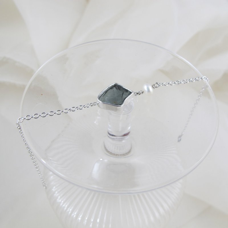 【Customized gift】Glass pearl original broken sterling silver bracelet - สร้อยข้อมือ - เงินแท้ 
