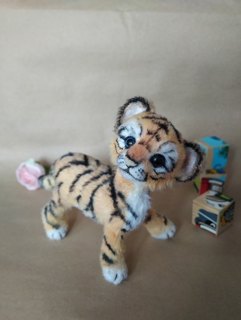 miniature knitted collectible plush tiger cub figurine stuffed doll amigurumi - Stuffed Dolls & Figurines - Wool Orange