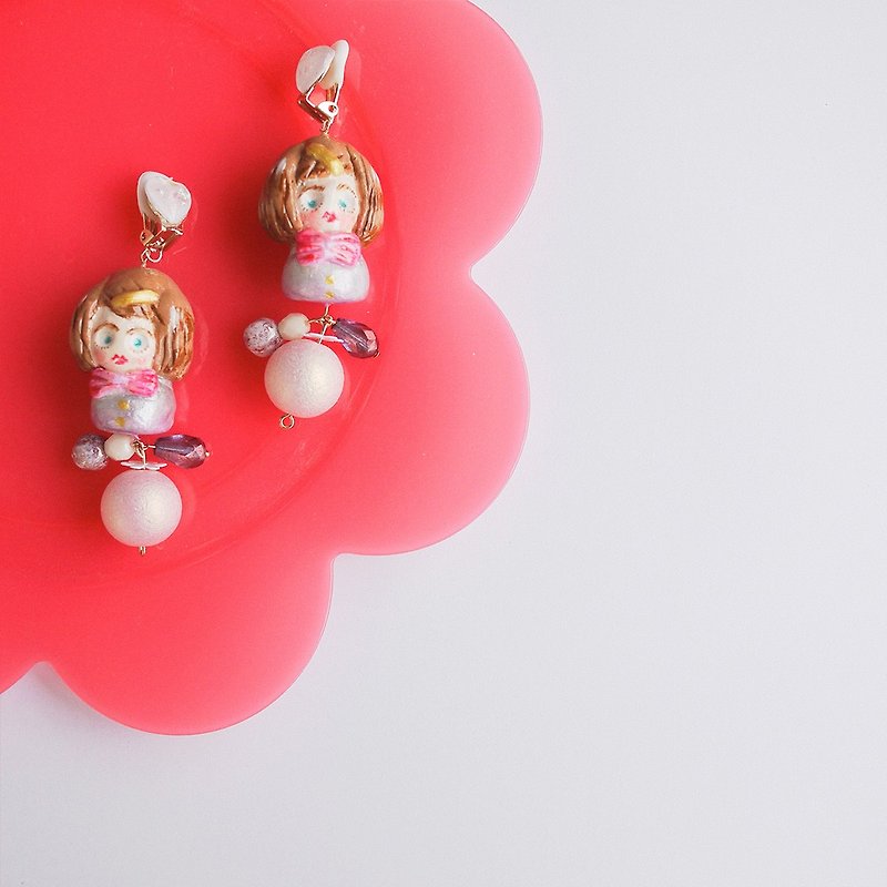 Clay earrings pearl glitter girl earrings Clip-On - Earrings & Clip-ons - Paper Pink