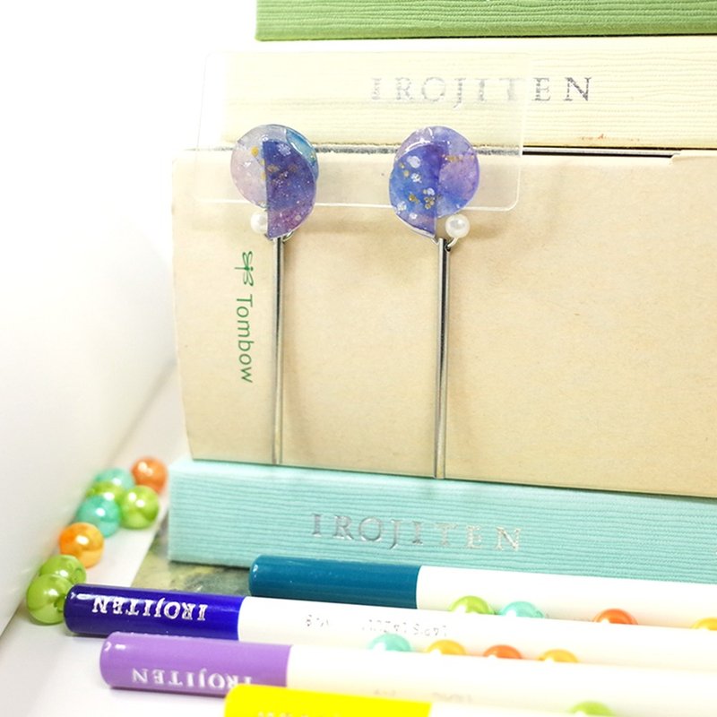 星雲 手繪貼耳耳環 耳夾/耳針 - 耳環/耳夾/耳骨夾 - 防水材質 紫色