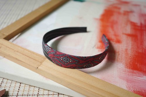 Antique Necktie Remade Handmade Headband - Art Nouveau Stitching - Narrow  Edition