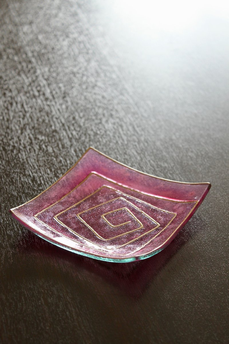 Elegant Rose Gold Geometric Pattern Handmade Glass Trinket Dish - อื่นๆ - แก้ว สึชมพู