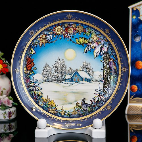 擎上閣裝飾藝術 德國製Villeroy Boch唯寶1990白雪皚皚的美麗世界生日紀念陶瓷盤