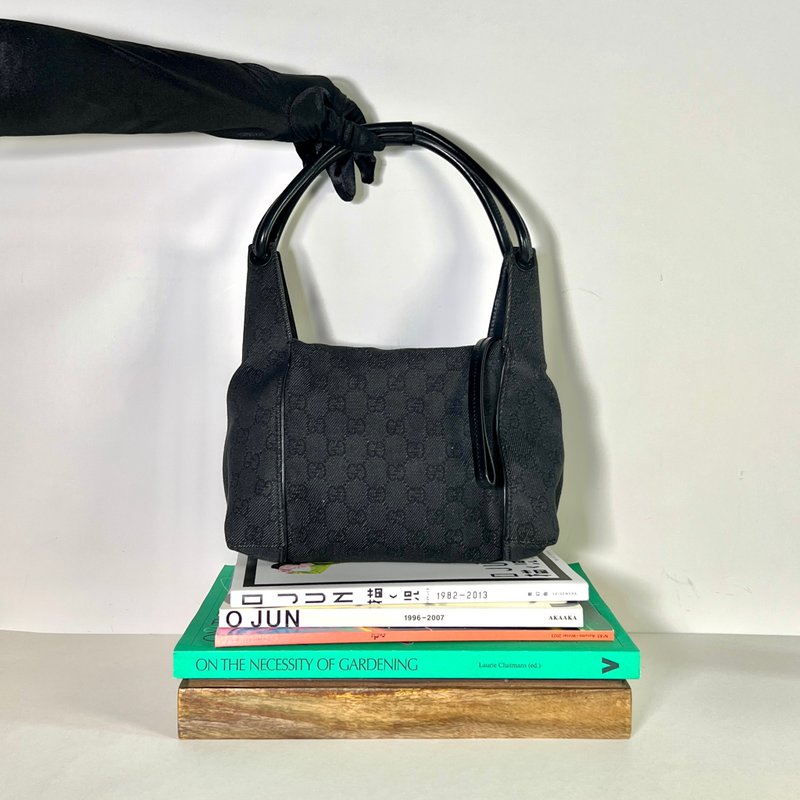 Gucci black presbyopia denim side shoulder dumpling bag handbag sunrise second-hand vintage - กระเป๋าแมสเซนเจอร์ - วัสดุอื่นๆ สีดำ