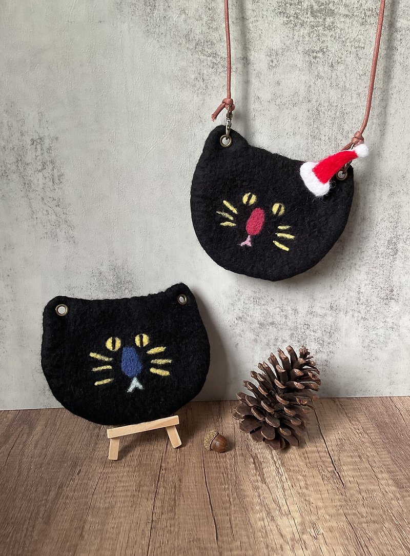 聖誕小貓羊毛氈卡夾 - 零錢包/小錢包 - 羊毛 