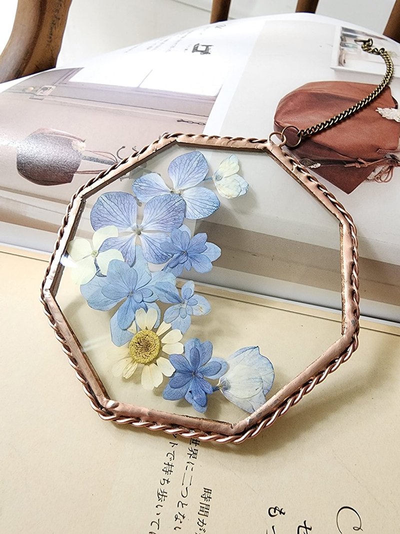 指定カスタム ∣ 八角ガラスツイストボーダー 植物イラスト ∣ 14種類の花柄 ∣ 中国語と英語のレタリング - ドライフラワー・ブーケ - 寄せ植え・花 ホワイト