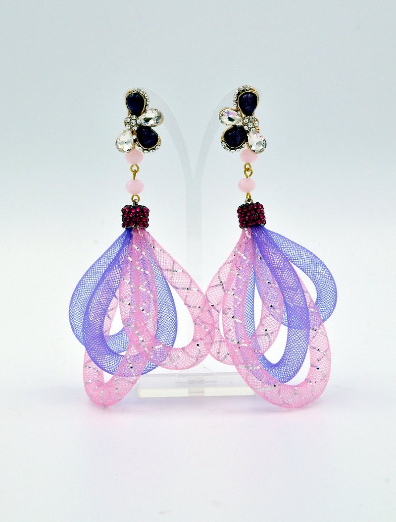 TIMBEE LO Crystal Flash Diamond Net Tube Earrings - ต่างหู - วัสดุอื่นๆ สีม่วง