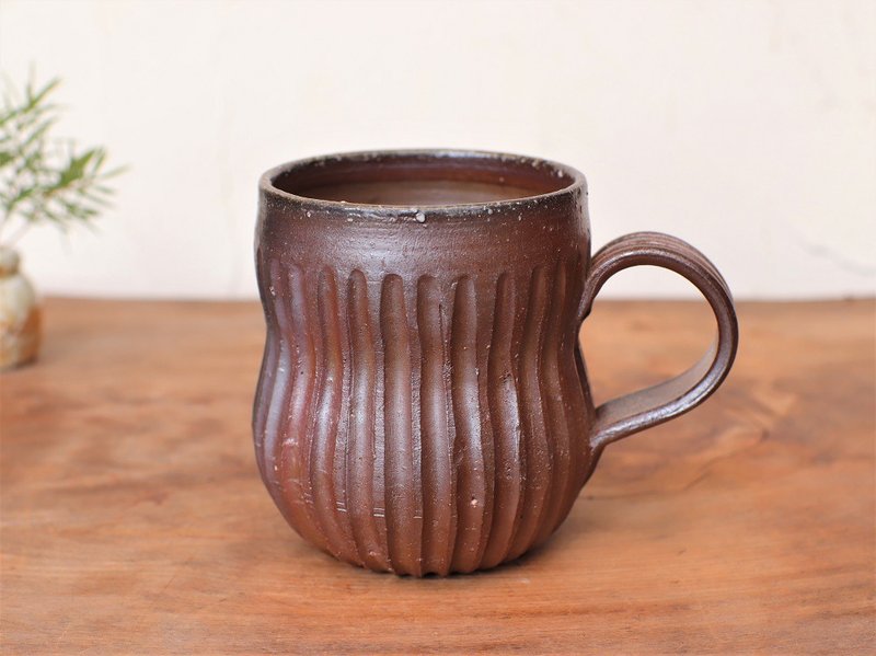 備前焼 コーヒーカップ(鎬)　c11-036 - 咖啡杯/馬克杯 - 陶 咖啡色