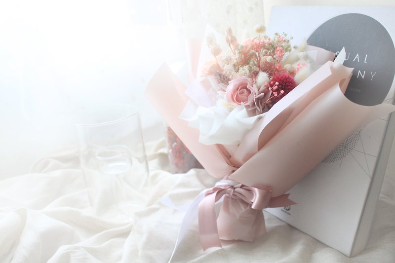 【Extra Size Order】Pink Peerless Youth Chapter ・Sweet Pink Eternal Rose and Cotton Bouquet - ช่อดอกไม้แห้ง - พืช/ดอกไม้ สึชมพู