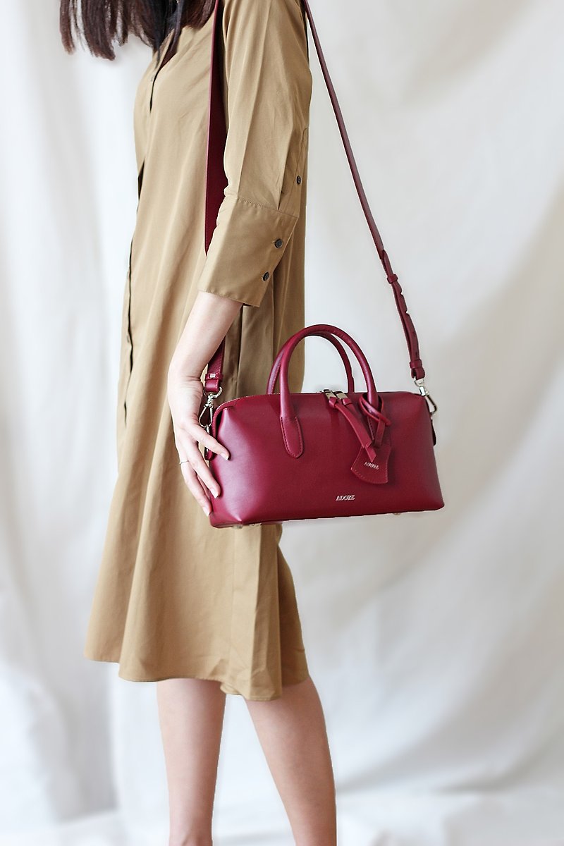P i L L o w  Raspberry Red - Leather Bag (Cow Leather) - Handbags & Totes - Genuine Leather Red