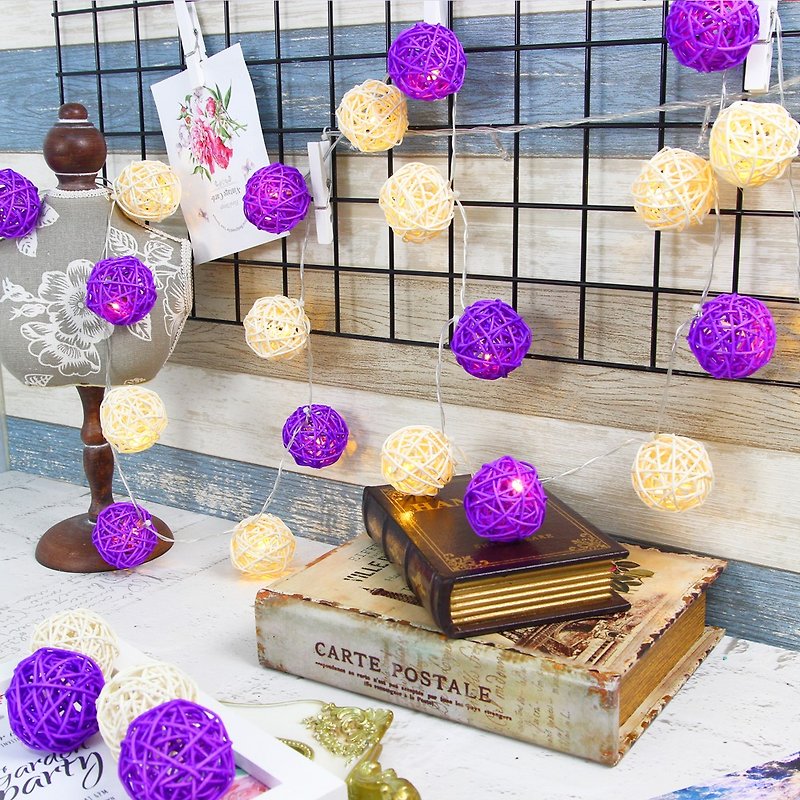 創意燈飾 籐球燈串 插座款 薰衣草 長度3M LED氣氛燈 聖誕節 - 燈具/燈飾 - 竹 紫色