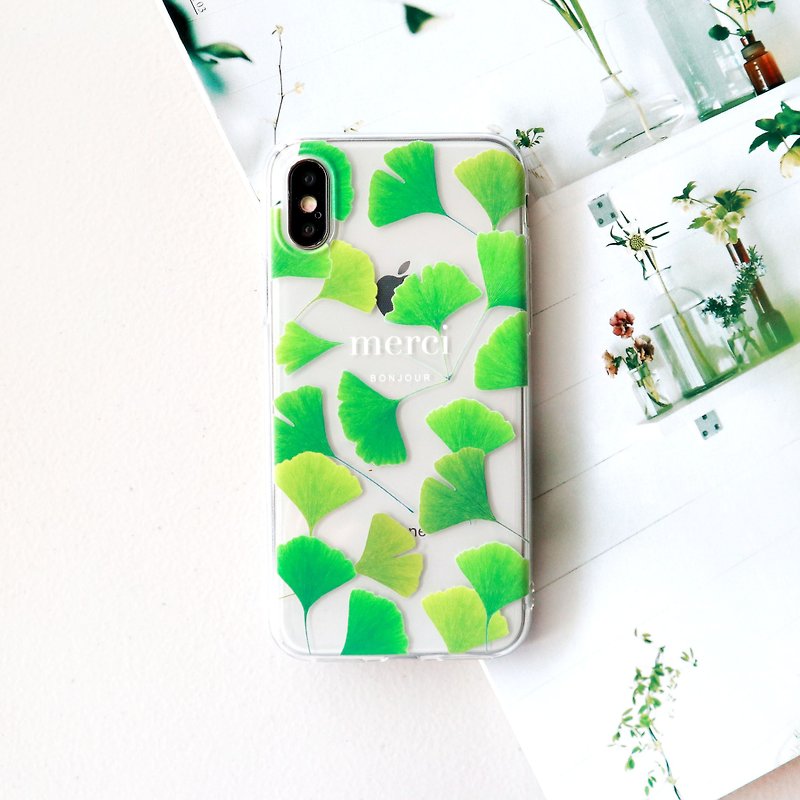 Ginkgo Autumn Leaves Transparent Phone Case - เคส/ซองมือถือ - ซิลิคอน สีเขียว