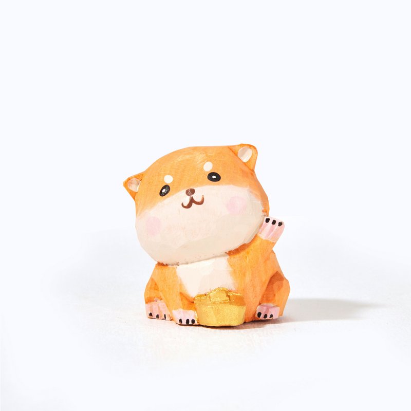 Romo 拿着金塊的柴犬木雕 - 擺飾/家飾品 - 木頭 橘色