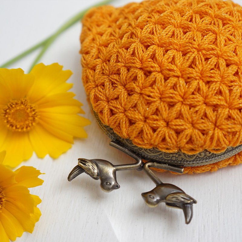 Ba-ba handmade Jasmine Stitch crochet coinpurse No.C1685 - 化妝包/收納袋 - 其他材質 橘色
