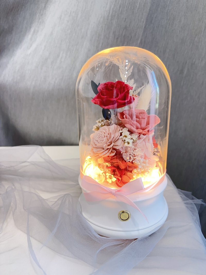 Japanese eternal flower night light x bluetooth speaker birthday gift Valentine’s Day gift - ของวางตกแต่ง - วัสดุอื่นๆ สึชมพู