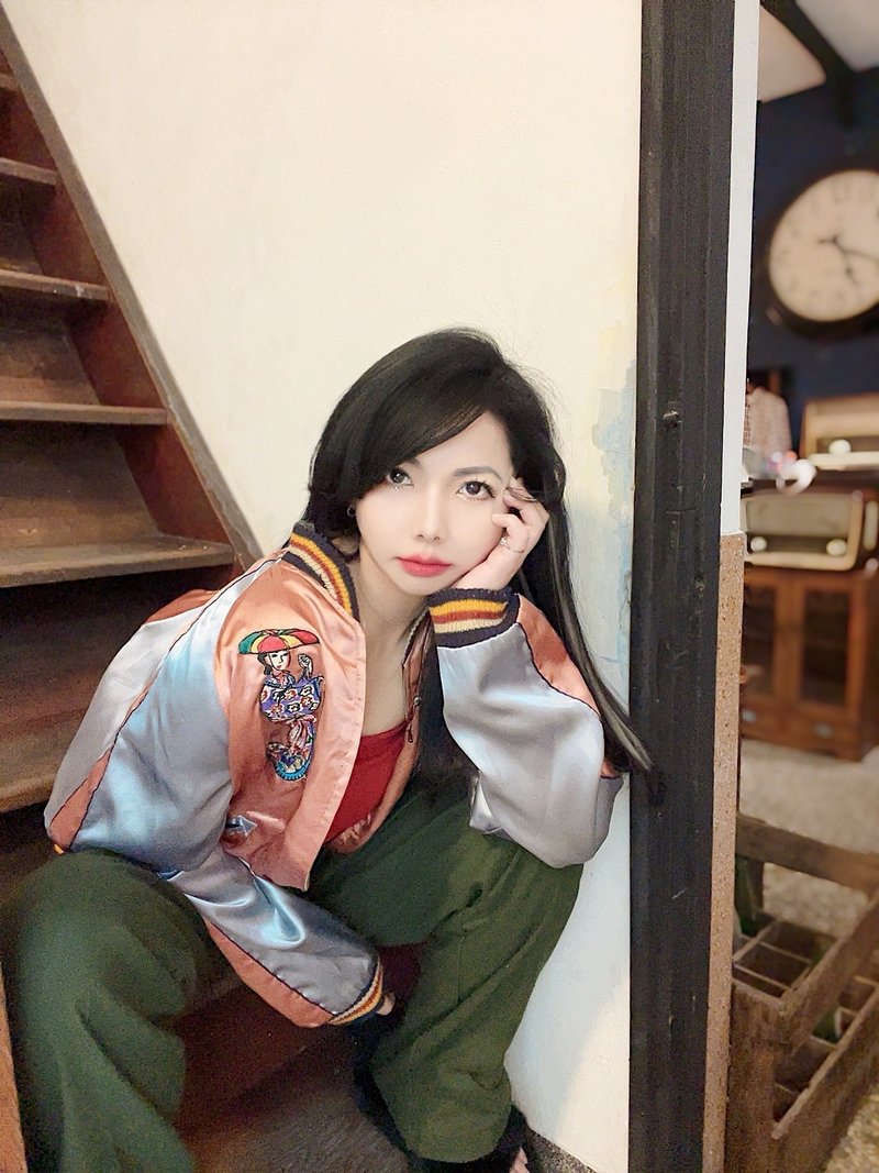 TAILOR TOYO 灰橘x亮咖 東洋雙面穿橫須賀刺繡棒球外套 - 女大衣/外套 - 聚酯纖維 多色