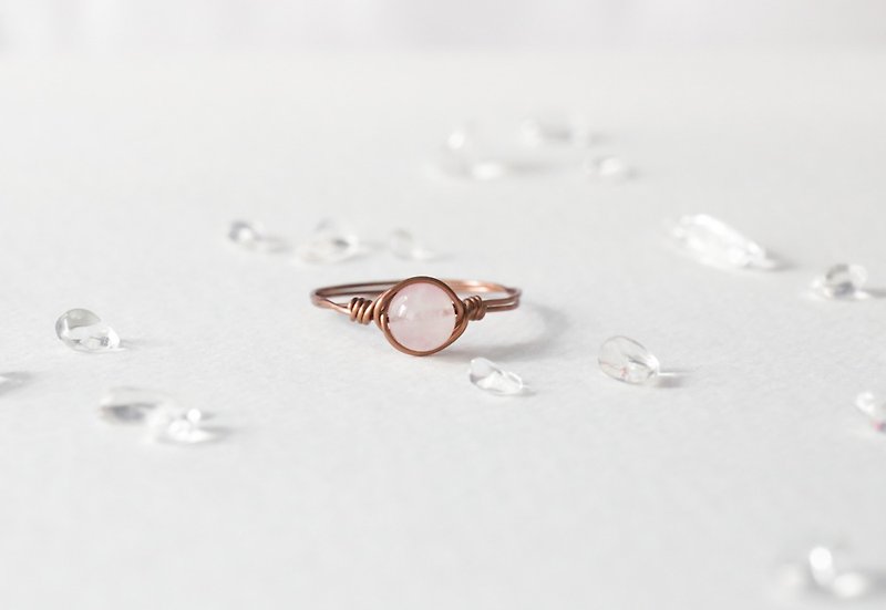 October Birthstone-5mm Pink Crystal Bronze Ring - แหวนทั่วไป - เครื่องเพชรพลอย สึชมพู