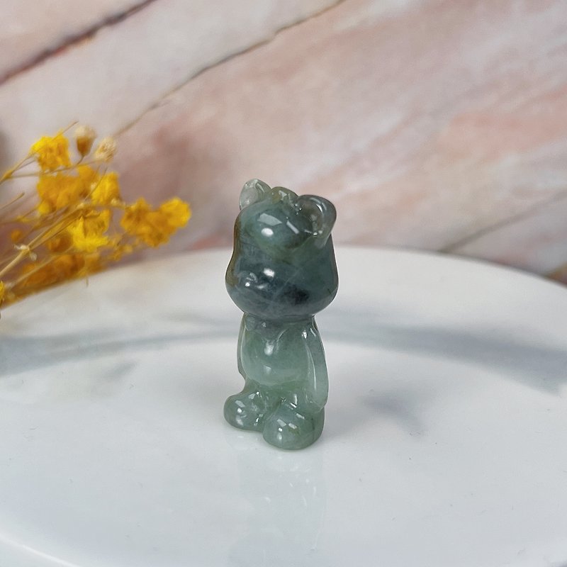 【Xiong Xiongyu See You】Natural Floating Flower Jade Cute Bear Ornament | Natural A-Jadeite |