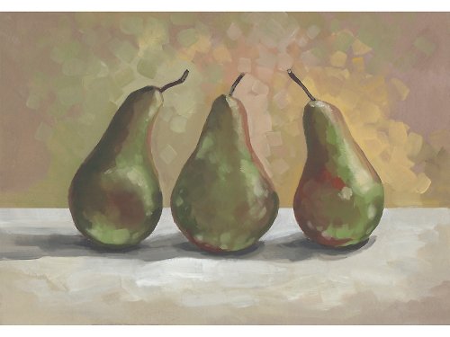 Nadya Ya Art Three Pears ORIGINAL Oil Painting Fruits Still Life Artwork Kitchen Wall Art