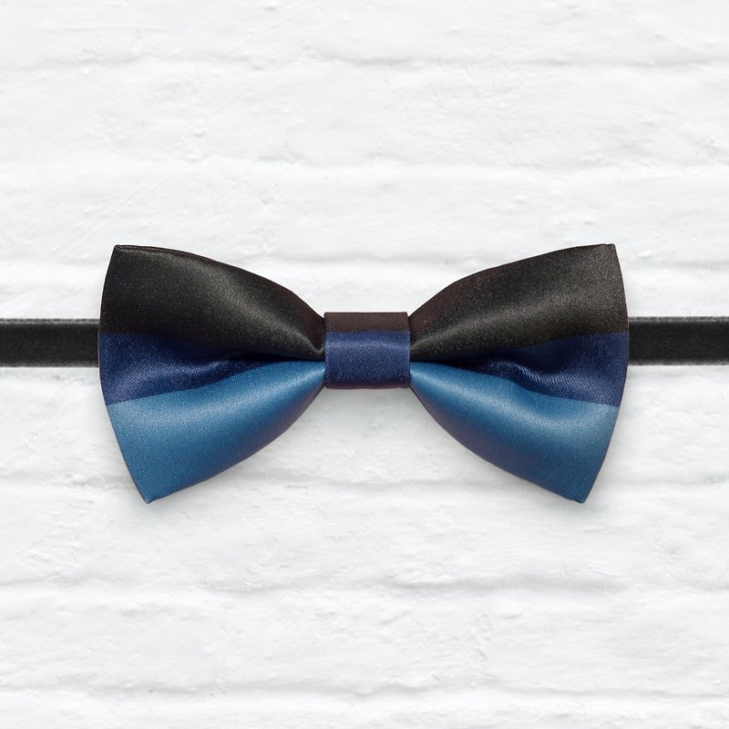 Style 0396 Blue Black Stripe pattern Bowtie -  Wedding Bowtie - สร้อยติดคอ - เส้นใยสังเคราะห์ สีน้ำเงิน