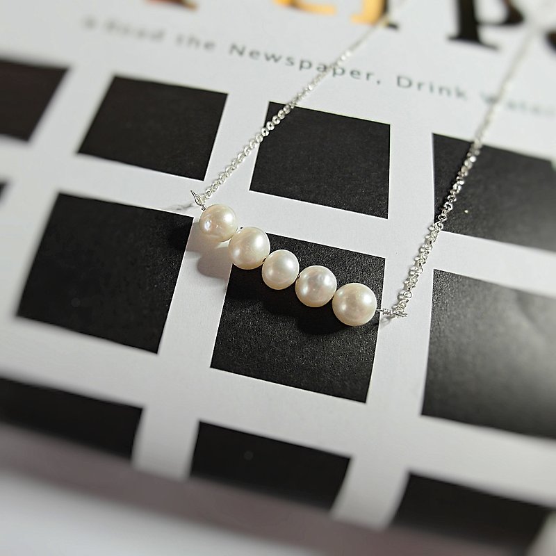 EG Hand WORKSHOP - Natural Stone - natural small round freshwater pearls 6mm ~ 7mm temperament preferred 16-inch silver chain - Necklaces - Other Metals White