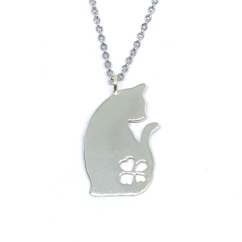 Hand-made silver / lazy cat / 925 sterling silver / necklace - Necklaces - Sterling Silver 