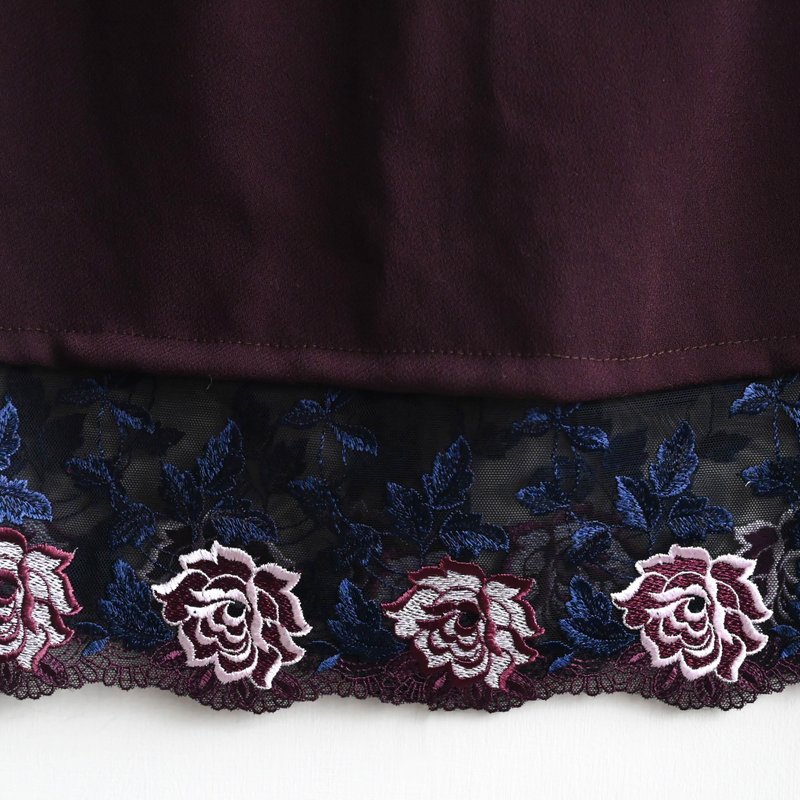 [Egg Plant Vintage] Dark Date Lace Modified High Waist Vintage Skirt - Skirts - Other Man-Made Fibers 