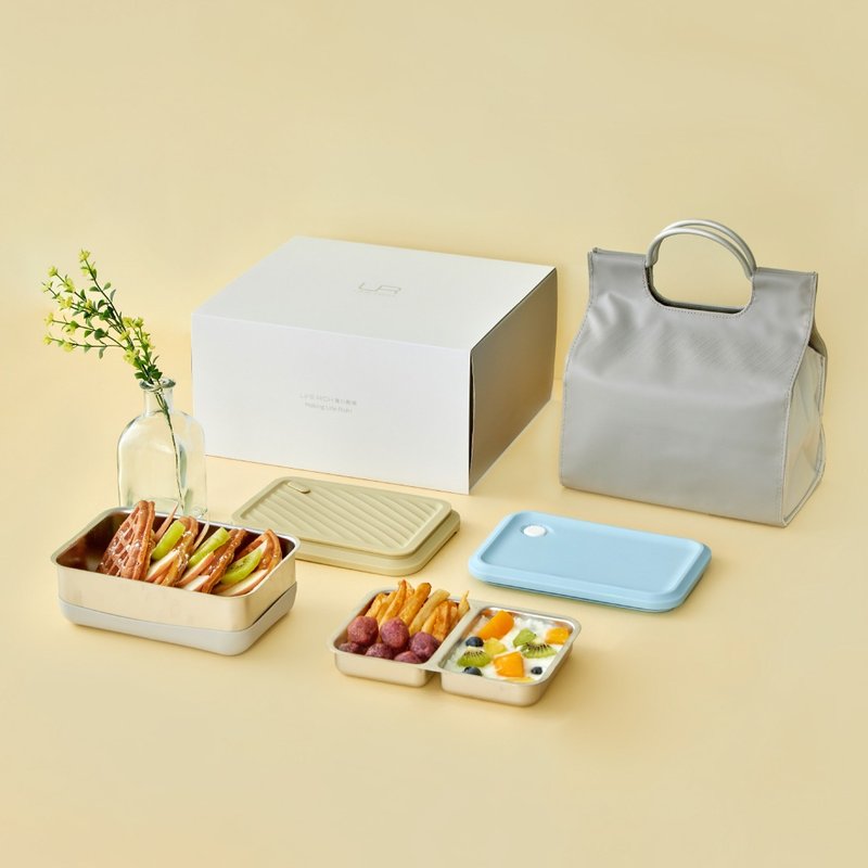 Double Box lunch box gift box-B3 first sprouts - Lunch Boxes - Stainless Steel Green