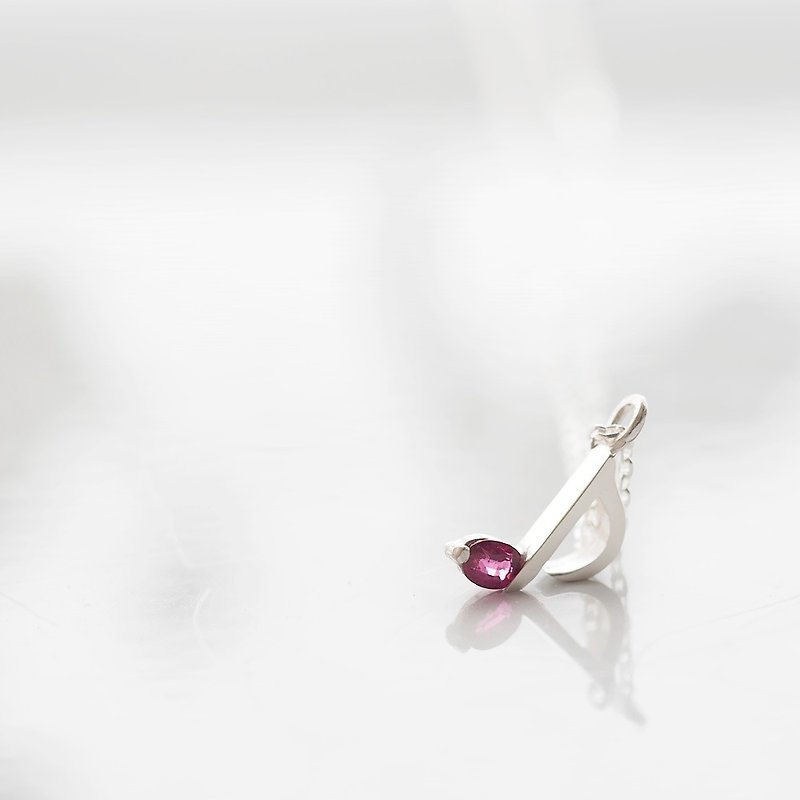 Limited quantity) Natural Ruby Eighth Note Necklace Silver 925 - สร้อยคอ - โลหะ สีแดง