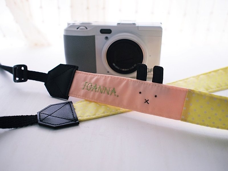 hairmo. X-mouth rabbit double-hanging leather camera strap-light yellow dot + light orange (normal) - Cameras - Paper Yellow