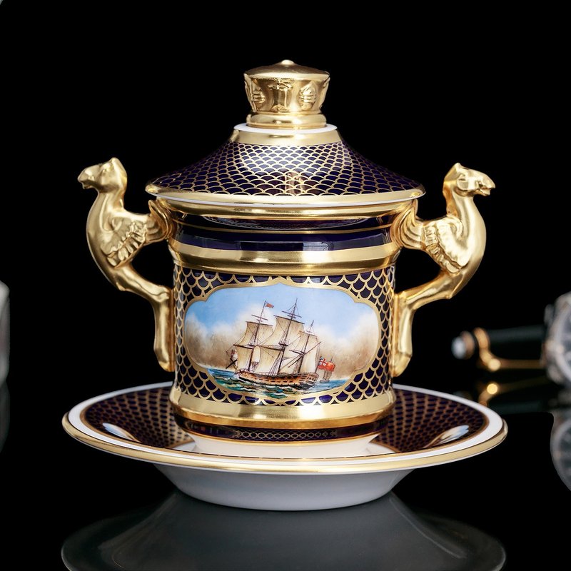 Limited edition of 500 British-made Spode Royal Fleet bone china hand-painted imperial dragon cup tea cup Kung Fu tea set cup with lid - ถ้วย - เครื่องลายคราม 