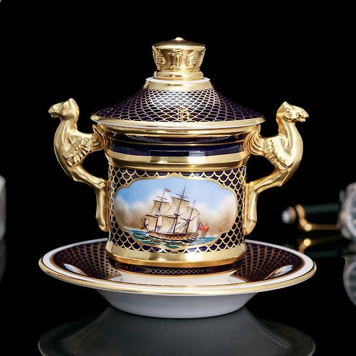 擎上閣裝飾藝術 限量500英國製Spode皇家艦隊骨瓷手繪帝王龍杯茶杯功夫茶具帶蓋杯
