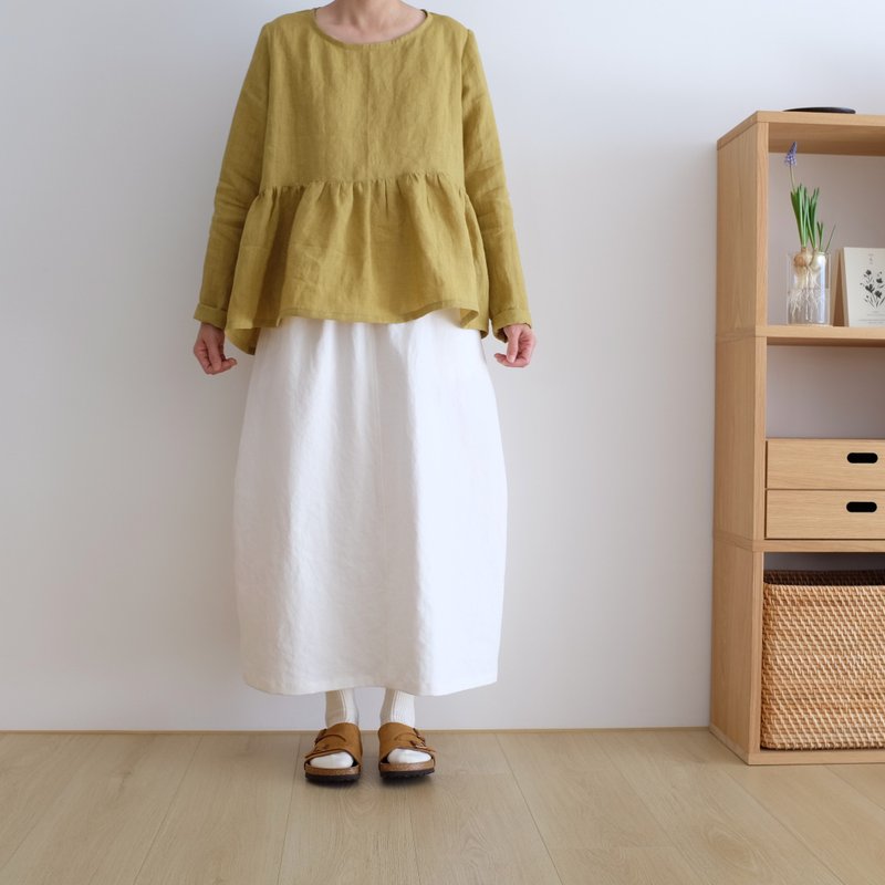 Daily handmade clothing winter snow small balloon skirt twill linen cotton - Skirts - Cotton & Hemp White