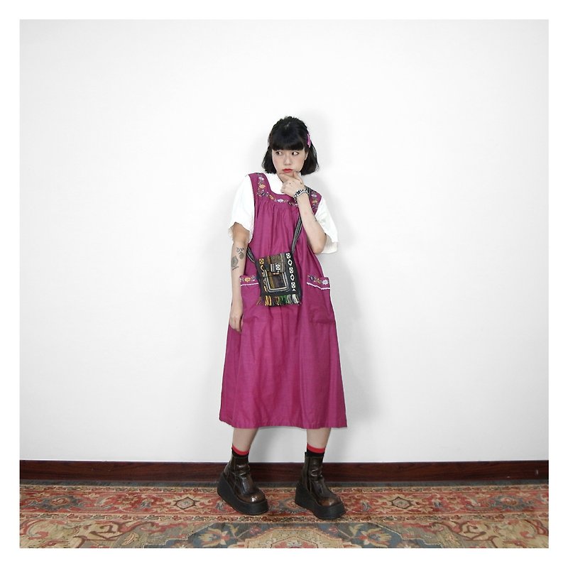 A‧PRANK: DOLLY :: Vintage VINTAGE Dark Peach Embroidered Tank Dress (D807018) - One Piece Dresses - Cotton & Hemp Pink