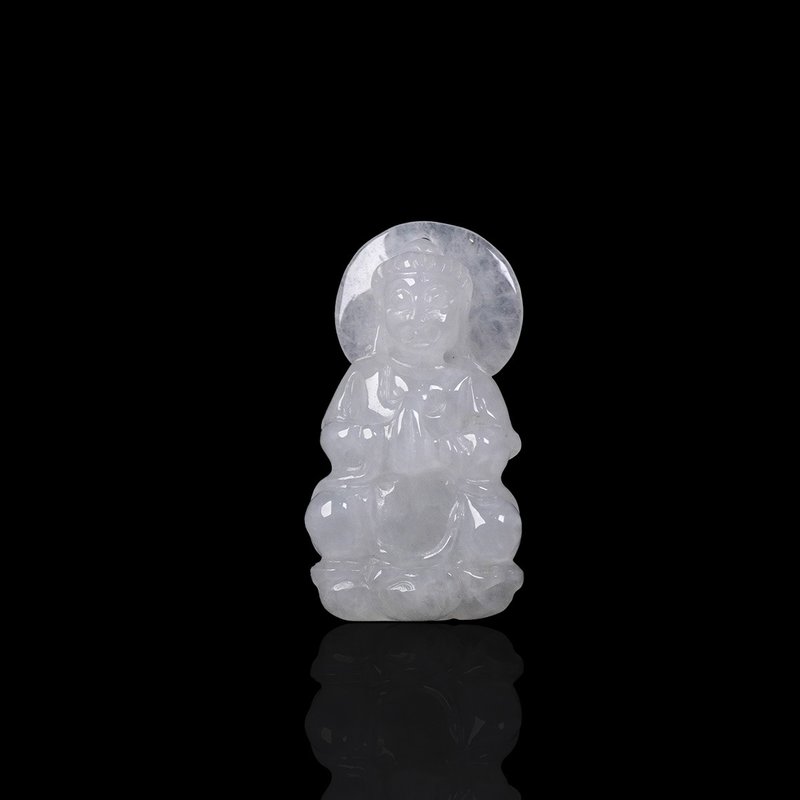 Icy White Jadeite Guanyin Bodhisattva Necklace | Natural Burmese Jade A-Grade | Gift - สร้อยคอ - หยก ขาว