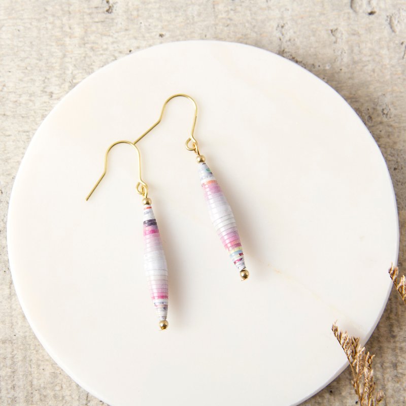 Light pink striped single bead spindle earrings - ต่างหู - กระดาษ สึชมพู