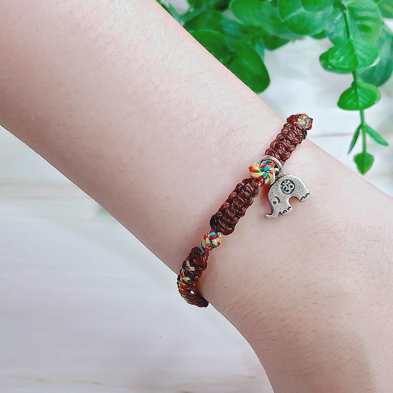 ::Ping An Ji Elephant Wax Wire Braided Bracelet:: Drawstring/ Mandala/ Elephant/ Elephant - Bracelets - Other Materials Brown