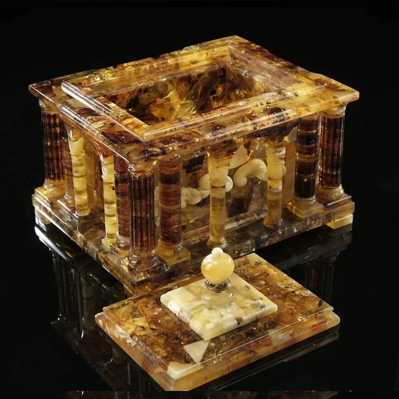 Luxury handmade natural amber jewelry box ,amber storage box, Gift for her - กล่องของขวัญ - เครื่องเพชรพลอย สีนำ้ตาล
