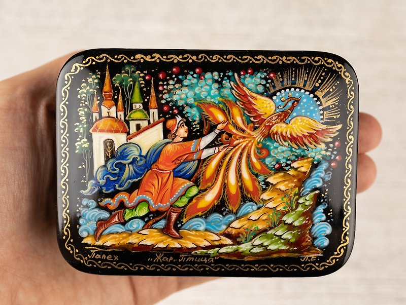 Lacquer Box Firebird painted jewelry box, ornate jewelry box, lacquer boxes - Storage - Other Materials 