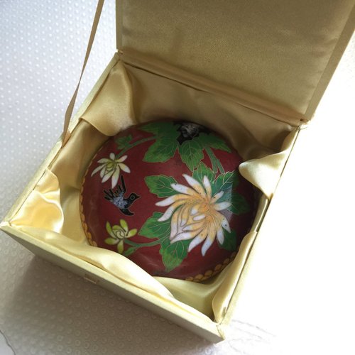 Early Collection - 七宝焼き 七宝焼き エナメルレッド花鳥粉箱