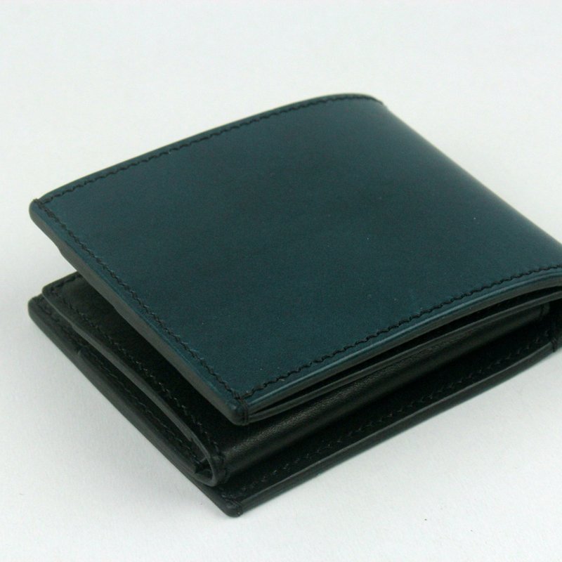 【磁吸零錢包短夾】全牛皮革含內裡、短夾、皮夾、藍黑、男、皮革 - 銀包 - 真皮 藍色