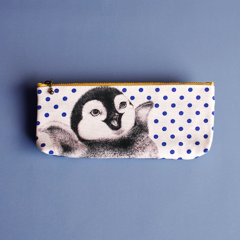 Have A Nice Day Little Penguin (Dark) Pencil Bag - กล่องดินสอ/ถุงดินสอ - ผ้าฝ้าย/ผ้าลินิน สีน้ำเงิน