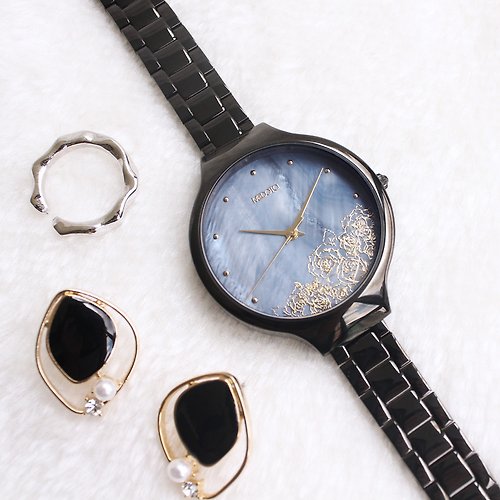 MEDOTA Luxury Elegant Glitter 玫瑰花貝殼面優雅女錶手錶 EG-11403 黑色