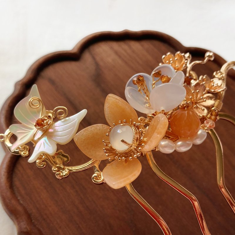 【Lichun-Rain and Spring Dust】Hair Comb and Hair Accessories - เครื่องประดับผม - ทองแดงทองเหลือง สีส้ม